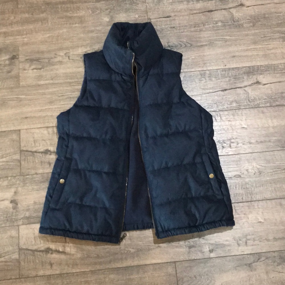 Navy Blue Vest with bronze buttons and zipper